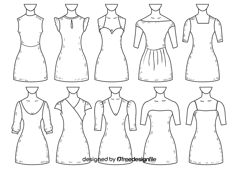 Women gown necklines black and white vector