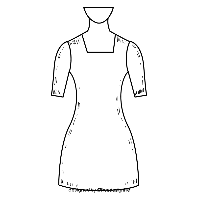 Square neck gown black and white clipart