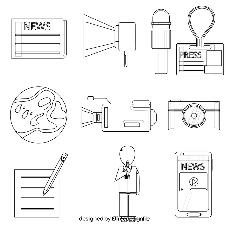 Journalist icons set black and white vector