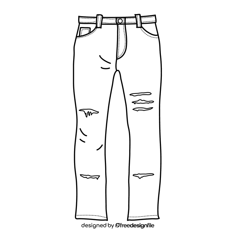 Ripped hole cut off jeans black and white clipart