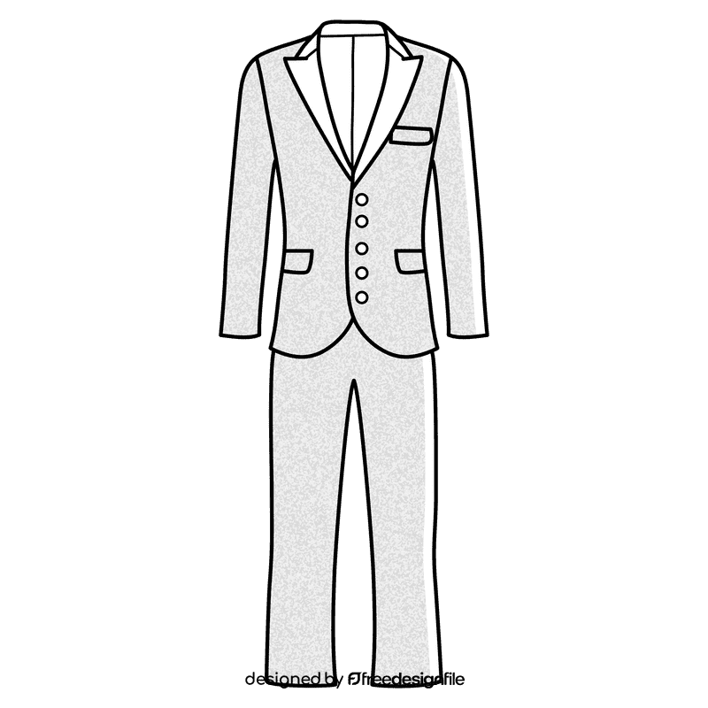 Single breasted five button suit black and white clipart