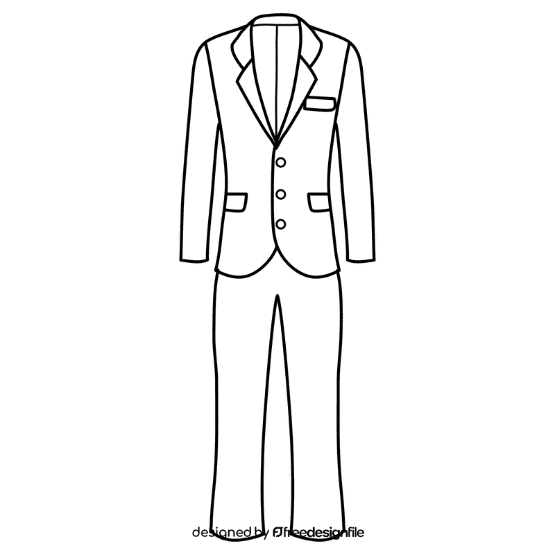 Single breasted three button suit black and white clipart