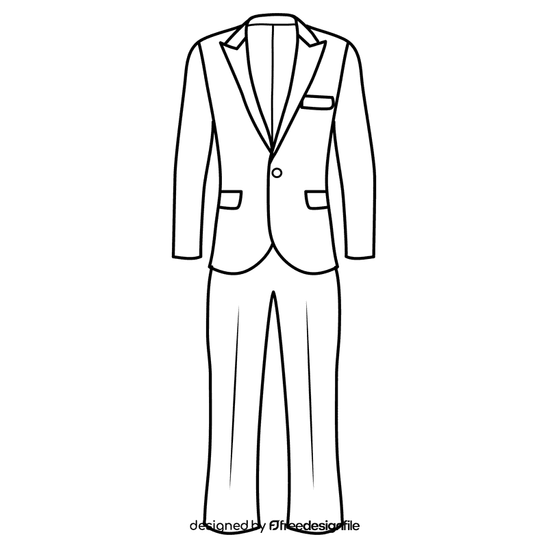 Single button peak lapel suit black and white clipart