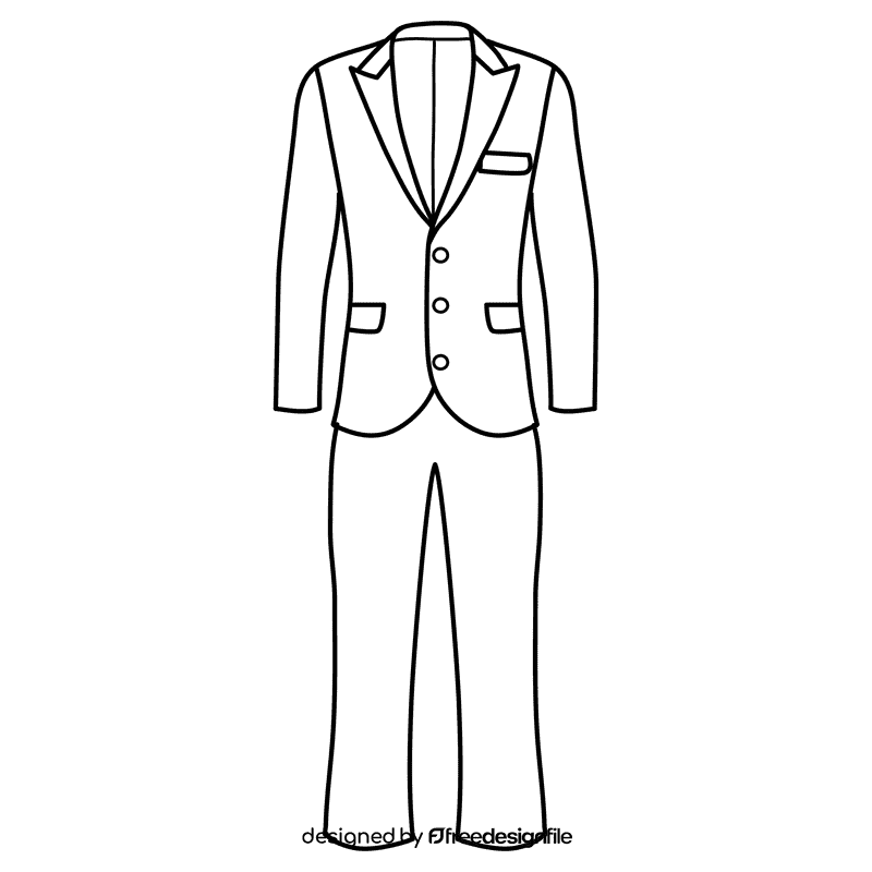 Three button peak lapel suit black and white clipart