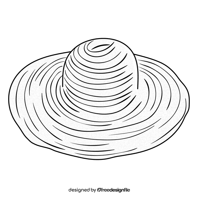Wide brim pink sunhat black and white clipart