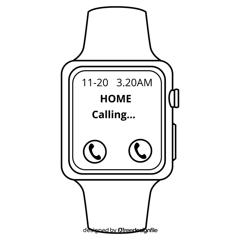 Smart digital watch black and white clipart