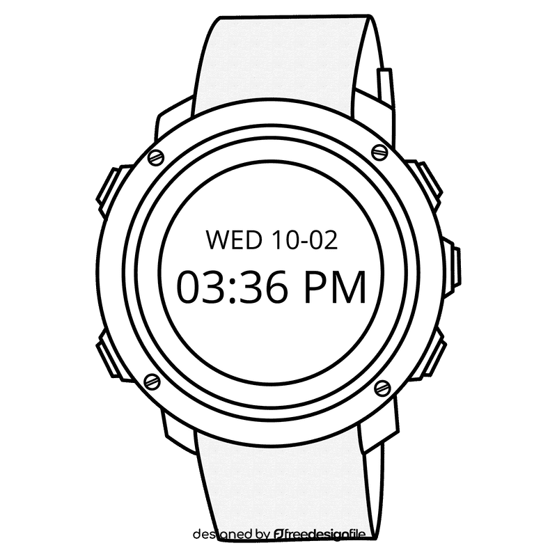 Sport digital watch black and white clipart