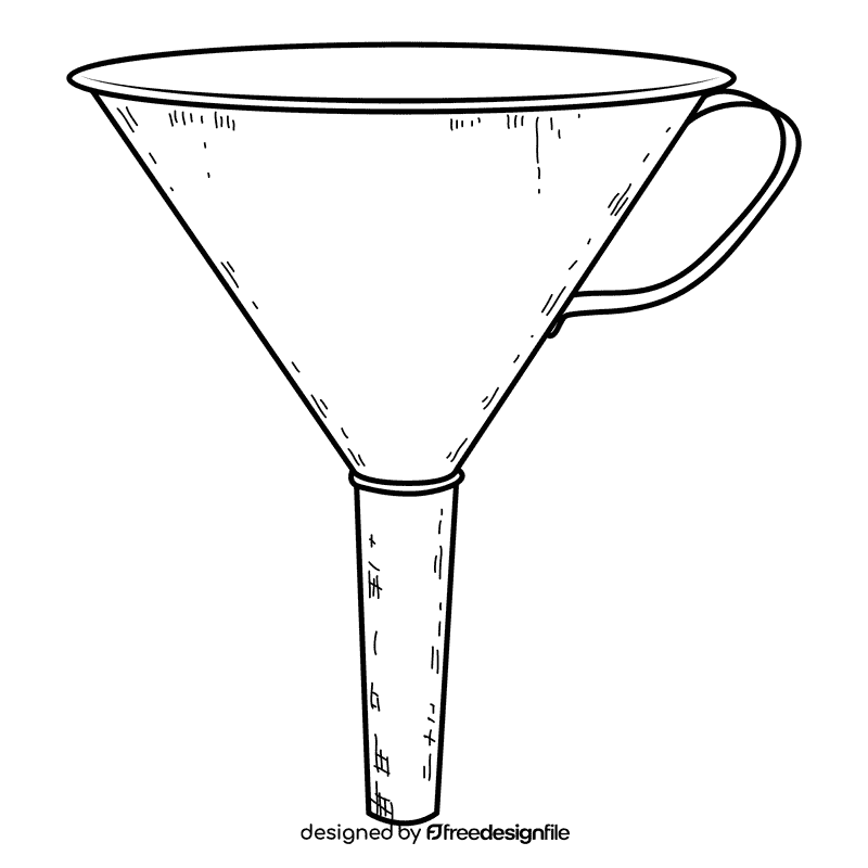 Silver funnel with handle black and white clipart