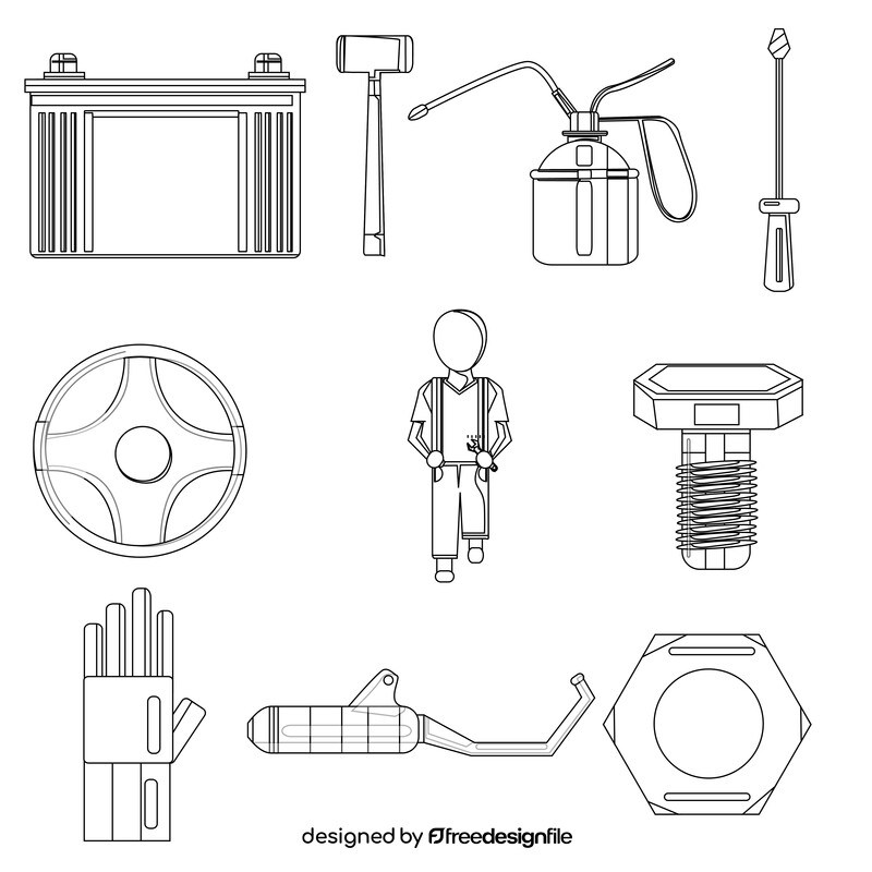 Mechanic icons set black and white vector