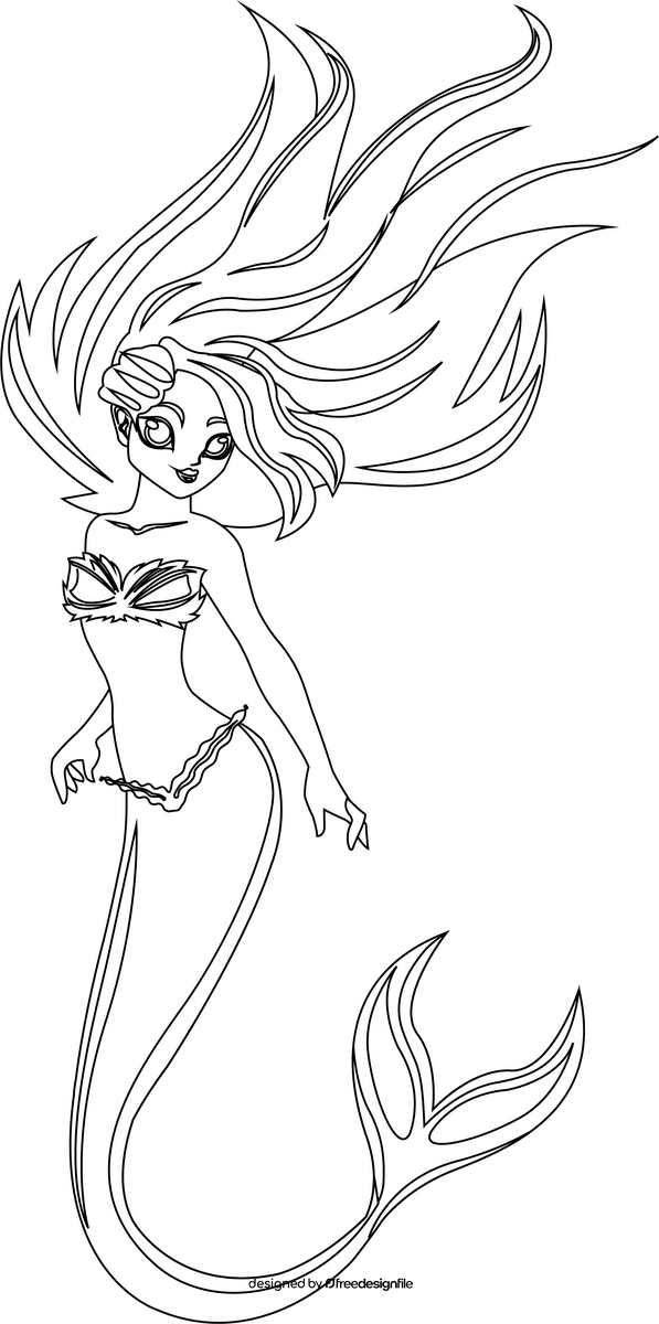 Beautiful mermaid black and white clipart