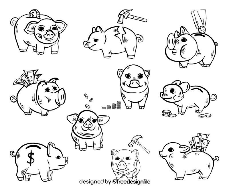 Piggy bank black and white vector