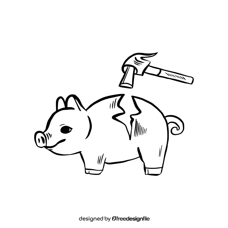 Piggy bank black and white clipart