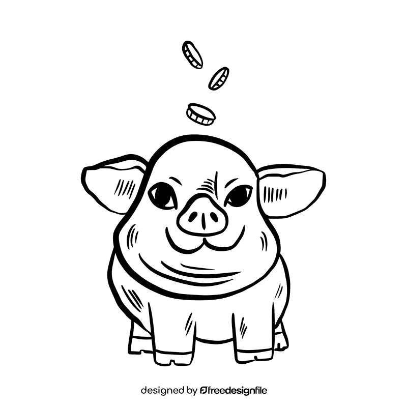 Piggy bank black and white clipart
