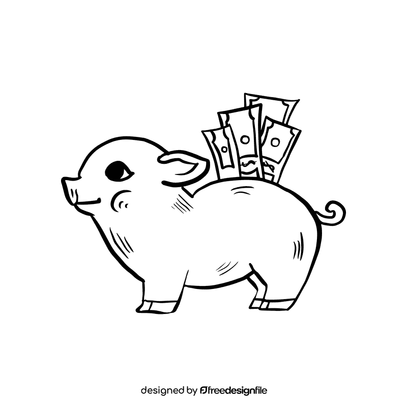 Piggy bank black and white clipart