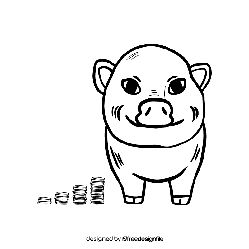 Piggy bank black and white clipart