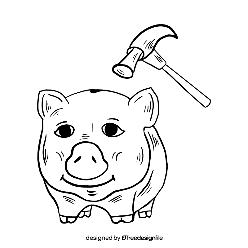 Piggy bank black and white clipart