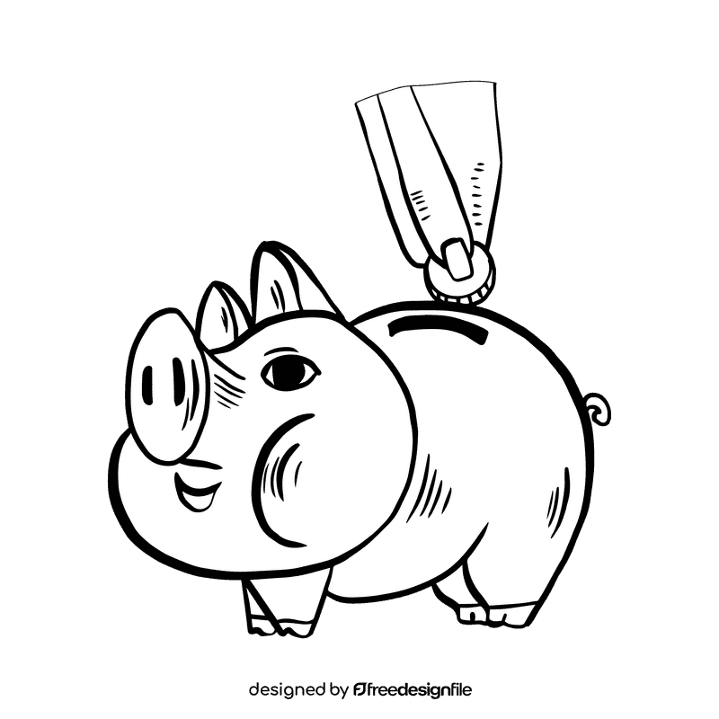 Piggy bank black and white clipart