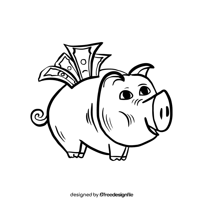 Piggy bank black and white clipart