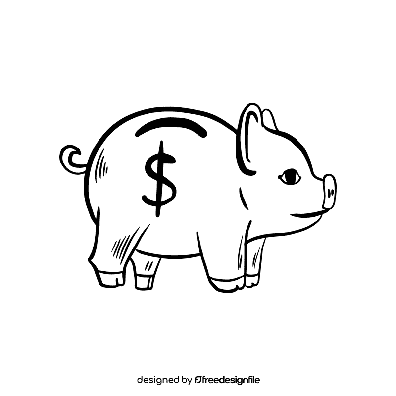Piggy bank black and white clipart