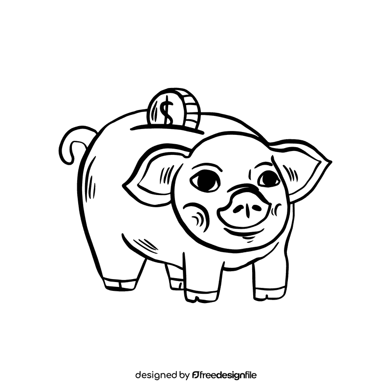 Piggy bank black and white clipart