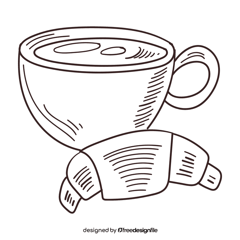 Coffee and croissant black and white clipart