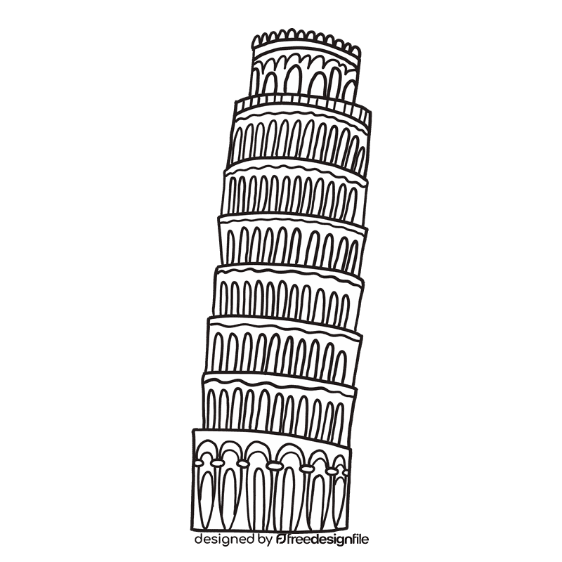 Leaning tower of pisa black and white clipart