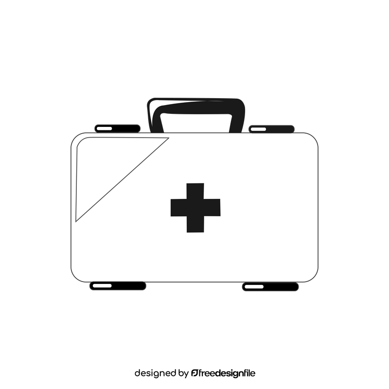 Medical box, first aid kit drawing black and white clipart