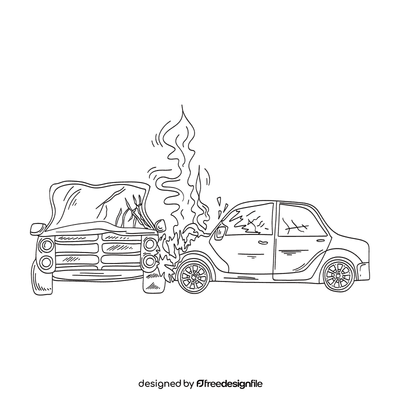 Car crash black and white clipart