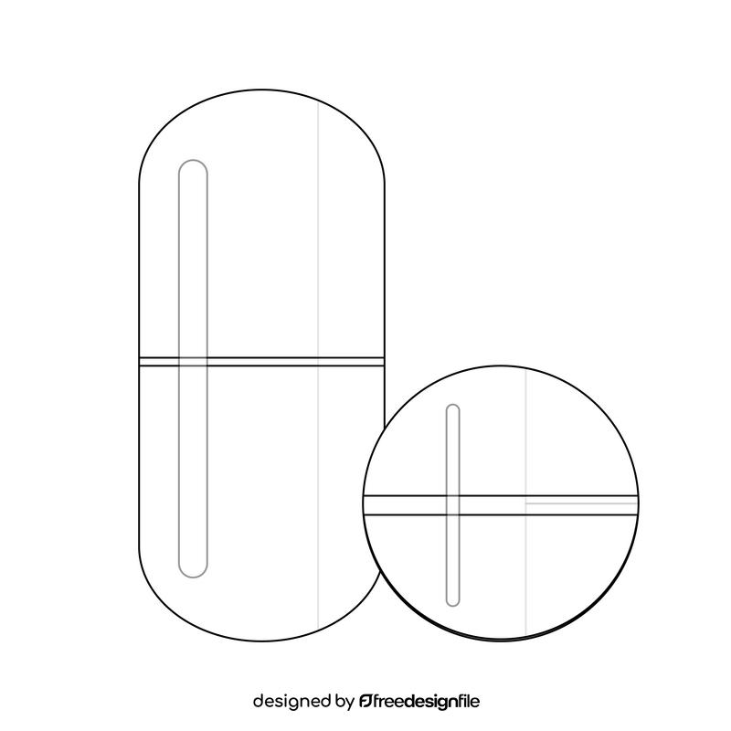 Capsule and tablet drawing black and white clipart