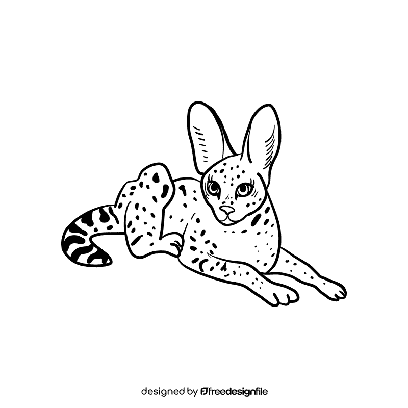 Serval black and white clipart