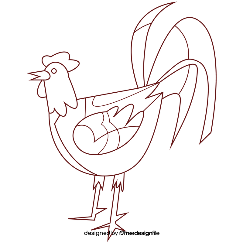Rooster cartoon black and white clipart