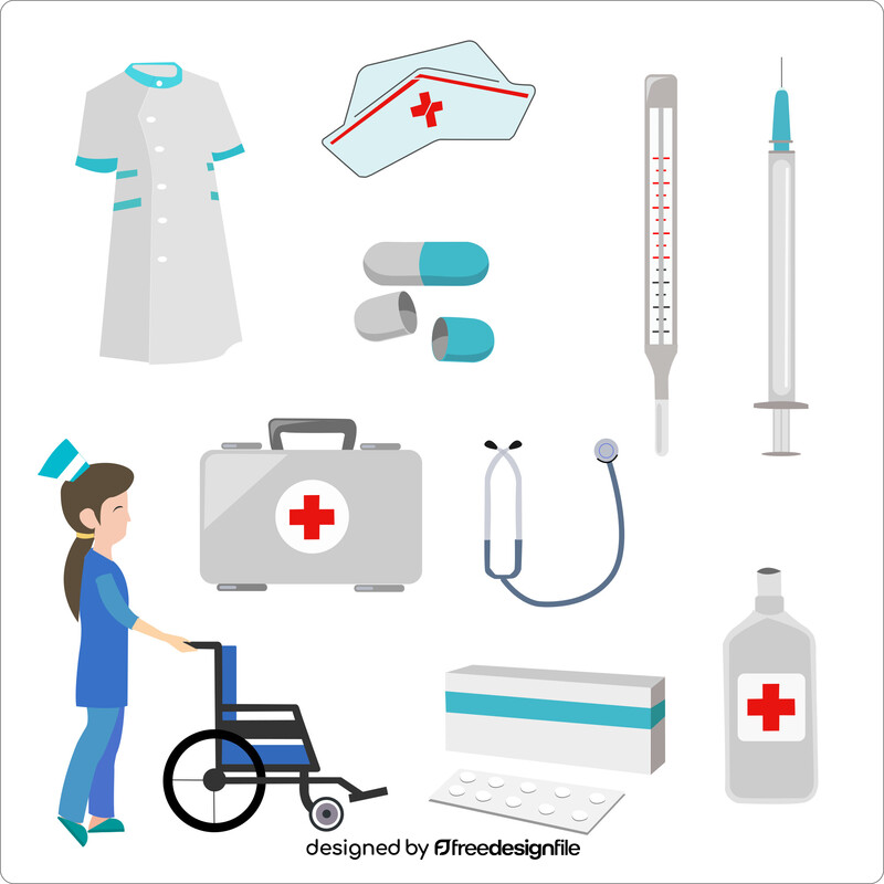 Nurse and medical equipment set vector