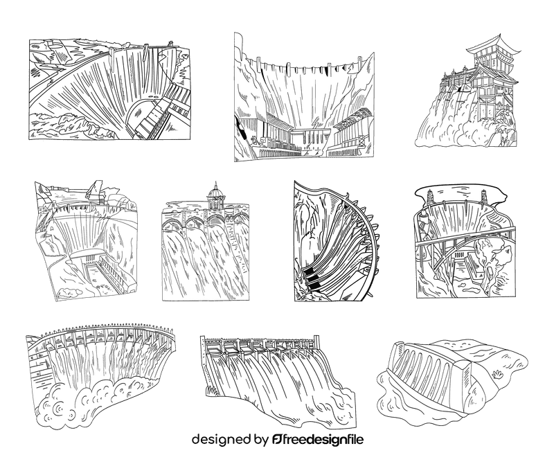 Dam black and white vector