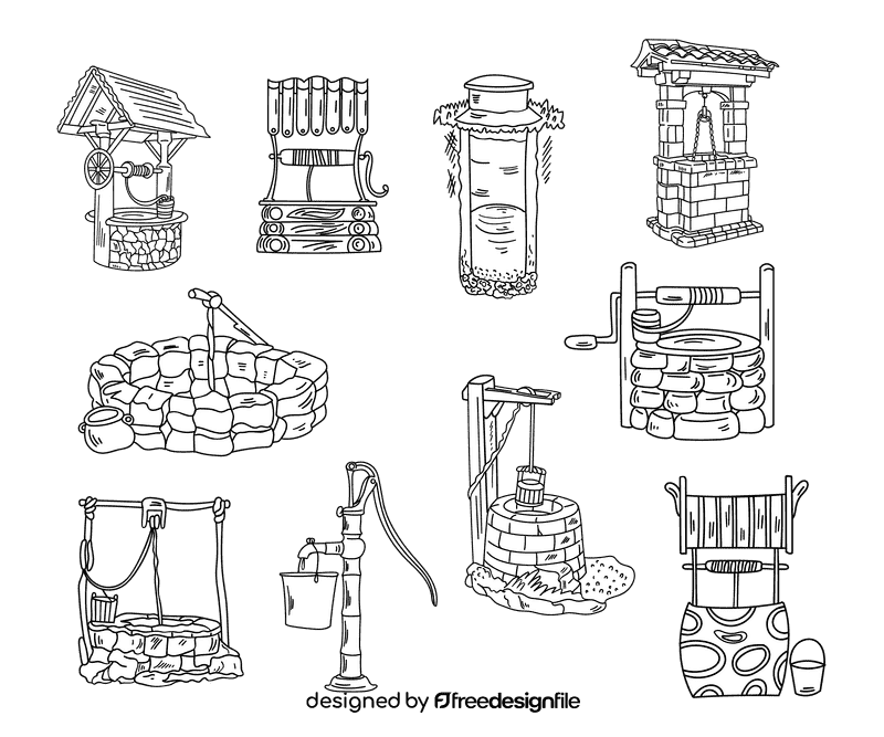 Water well black and white vector