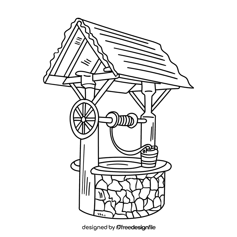 Water well black and white clipart