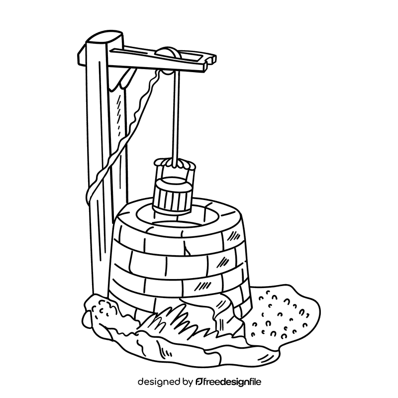 Water well black and white clipart