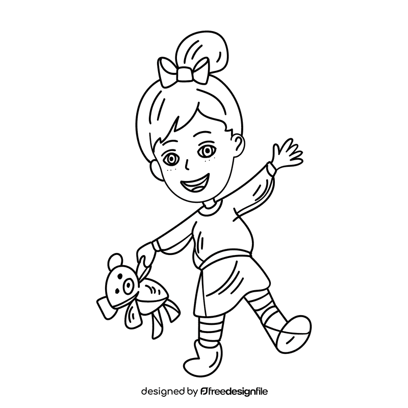 Preschool Girl black and white clipart