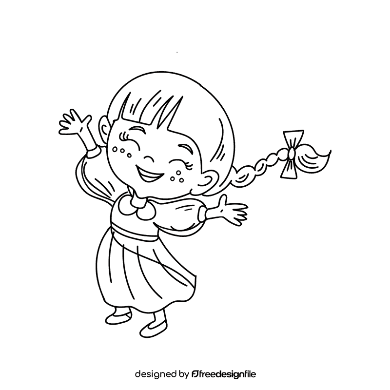 Preschool Girl black and white clipart