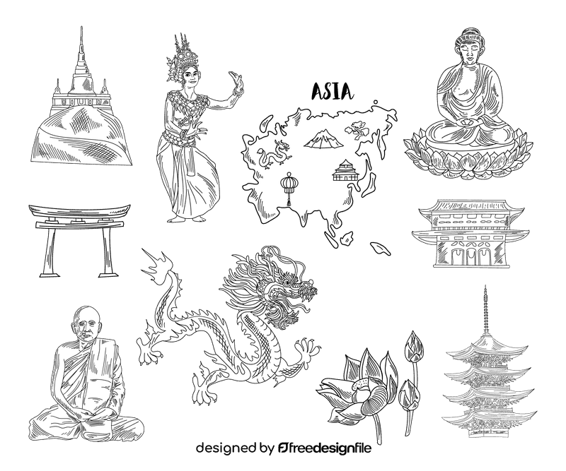 Asia black and white vector