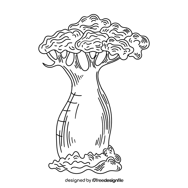 Africa Baobab black and white clipart