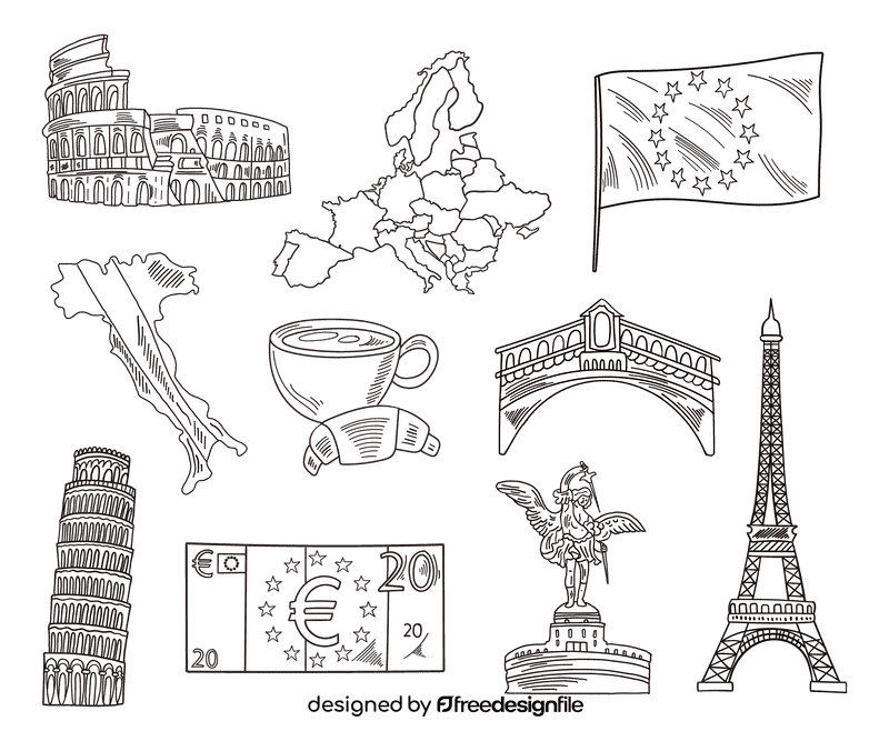 Europe black and white vector