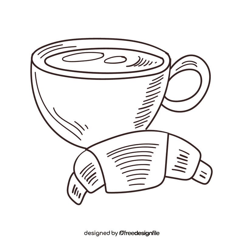 Europe Coffee and croissant black and white clipart