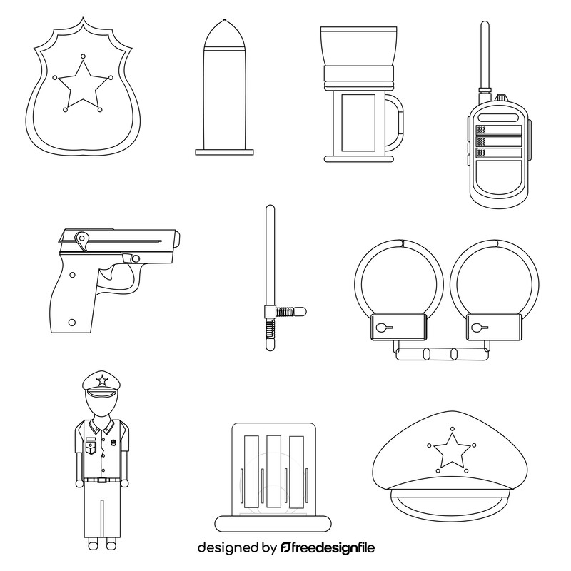 Police officer icons set black and white vector