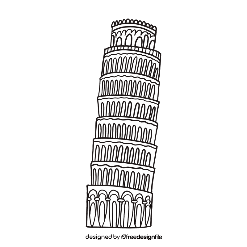Europe Leaning tower of pisa black and white clipart
