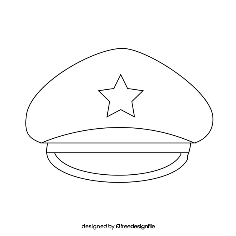 Police hat drawing black and white clipart