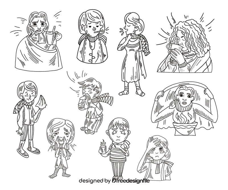 Sore throat black and white vector