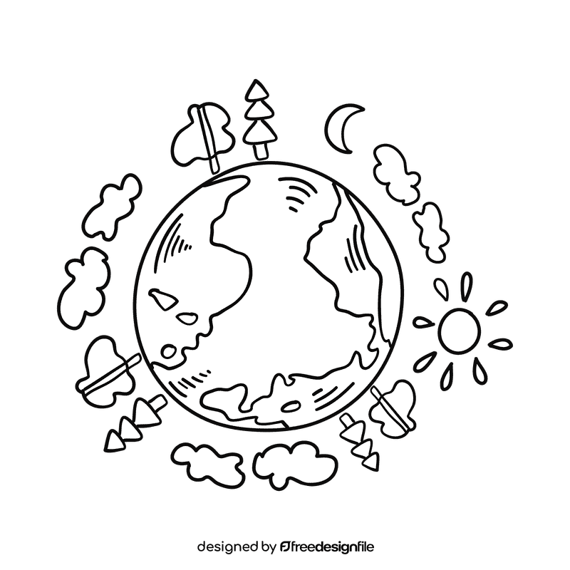 World Earth black and white clipart