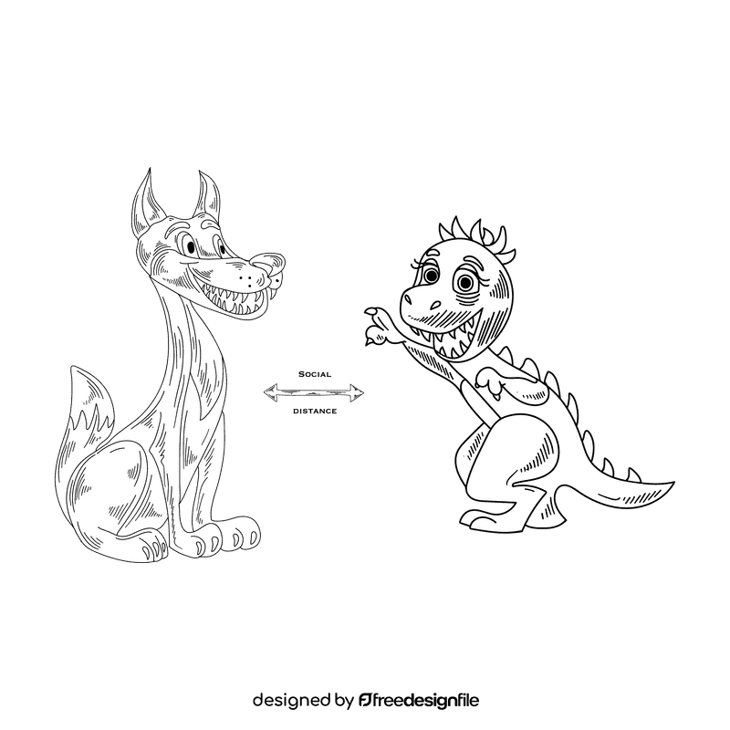 Social distancing black and white clipart