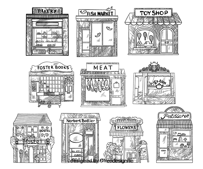 Grocery store black and white vector