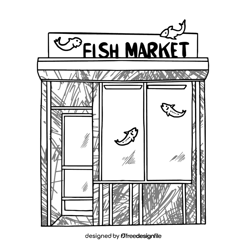 Grocery store Fish market black and white clipart